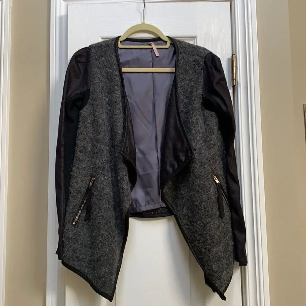 Wool and Leather Wrap Jacket